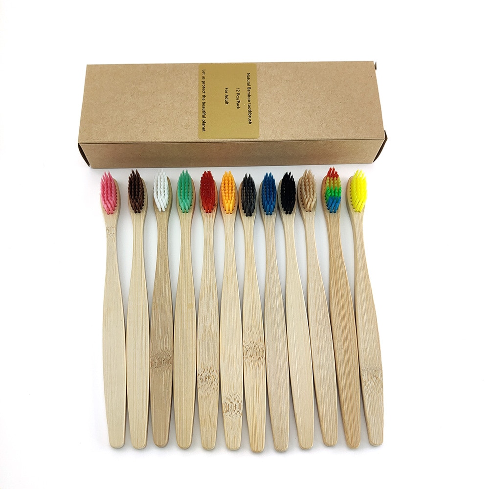 Eco-Friendly Bamboo Toothbrushes 12 pcs Set