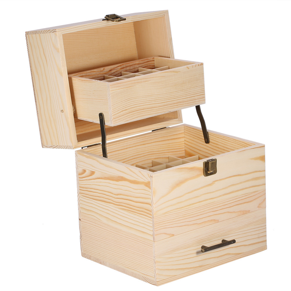 Eco-Friendly 59 Slots 3 Layers Wooden Essential Oil Box