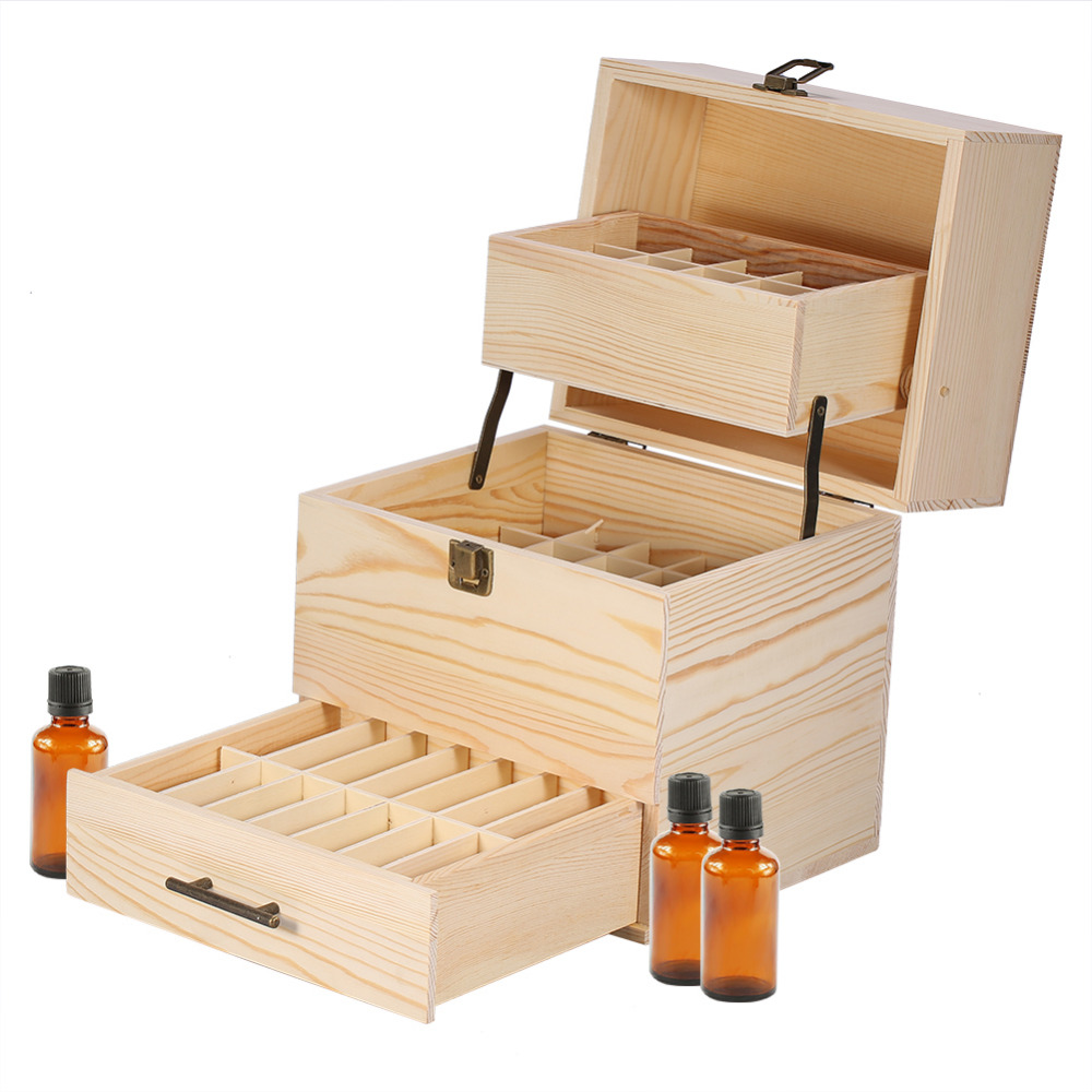 Eco-Friendly 59 Slots 3 Layers Wooden Essential Oil Box