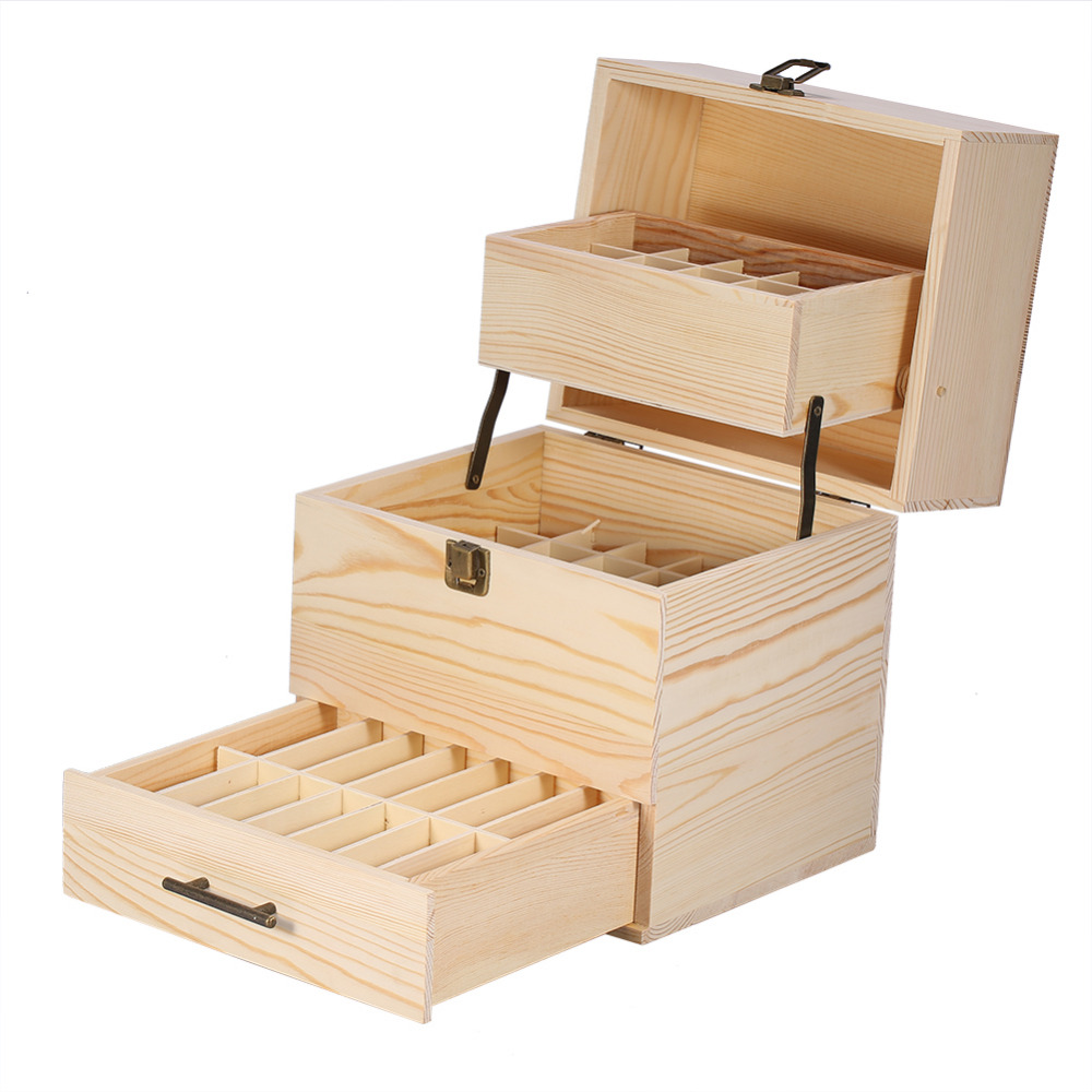 Eco-Friendly 59 Slots 3 Layers Wooden Essential Oil Box