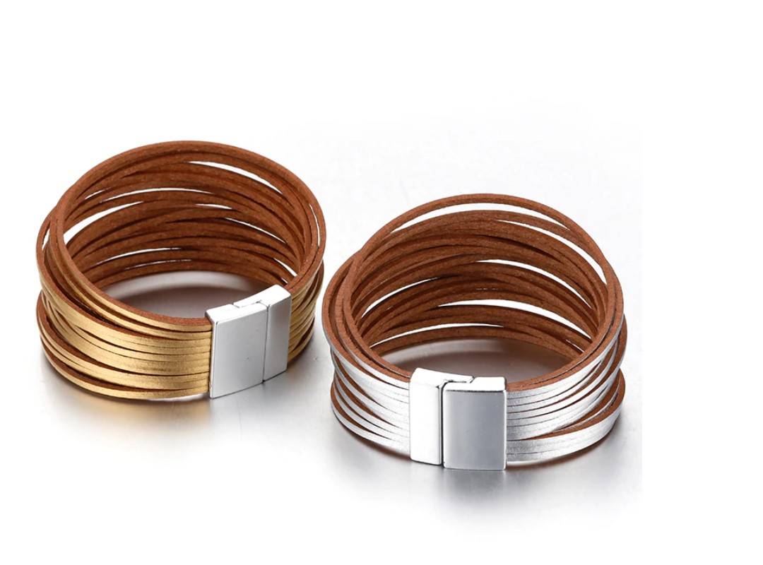Women's Metallic Eco-Leather Wrap Bracelet