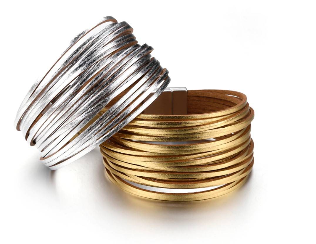 Women's Metallic Eco-Leather Wrap Bracelet