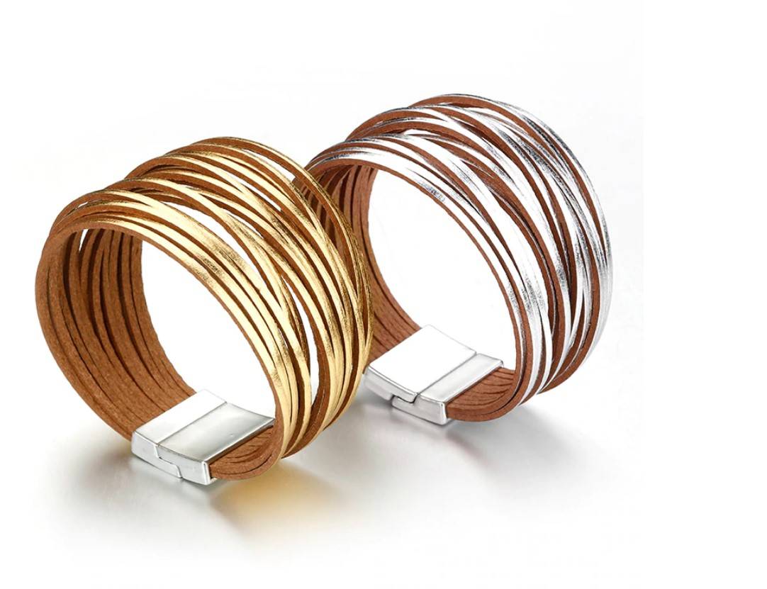 Women's Metallic Eco-Leather Wrap Bracelet