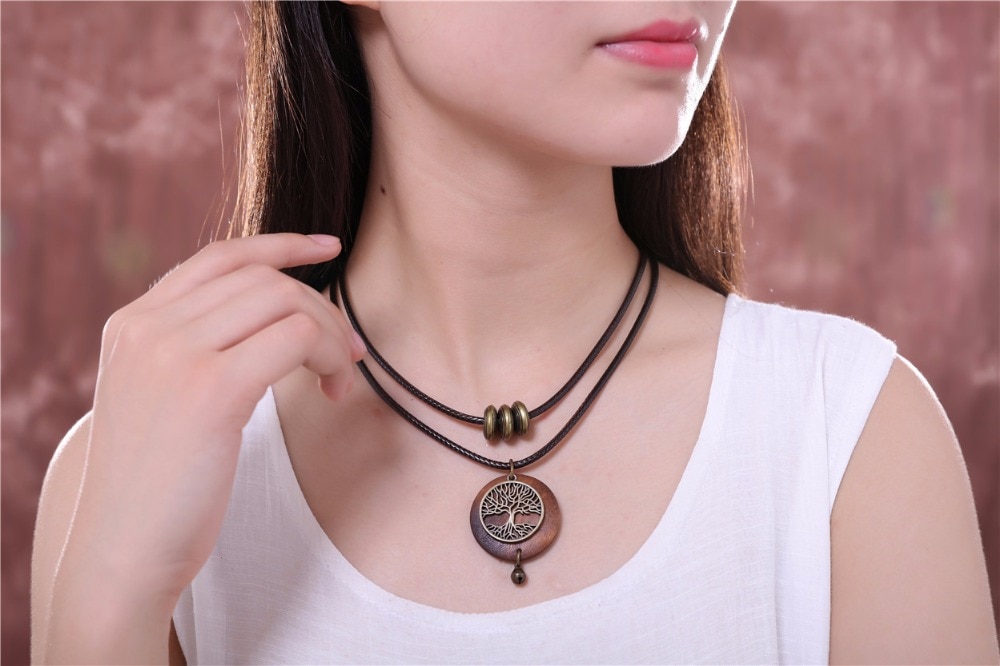 Wooden Pendant Necklace for Women