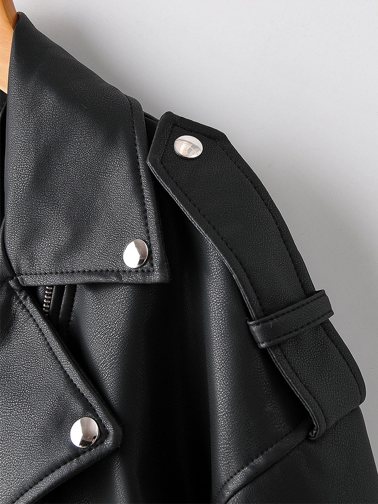 Women's Eco-Leather Oversized Biker Jacket